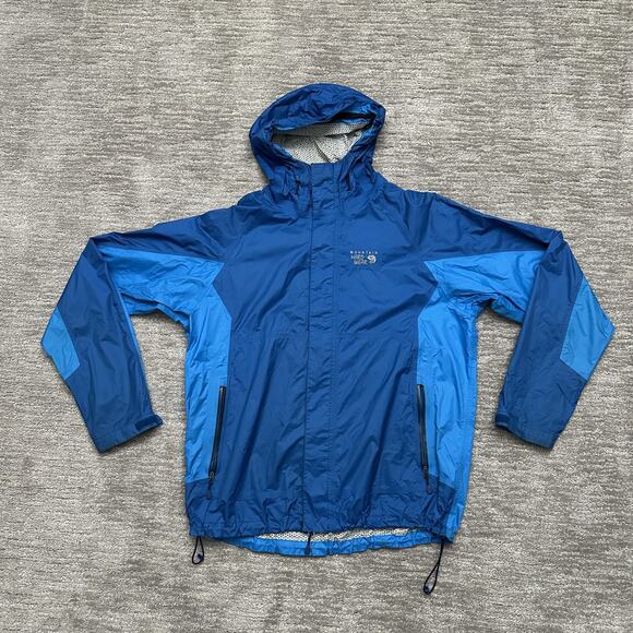 Mountain Hardwear Jacket Mens Large Blue Hooded Dry.Q EVAP Rain Shell Waterproof - Picture 1 of 12